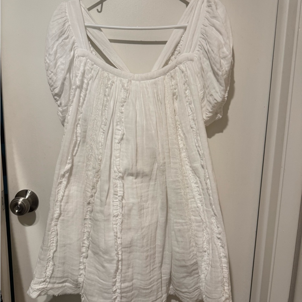 Free People White Blouse with Puff Sleeves
